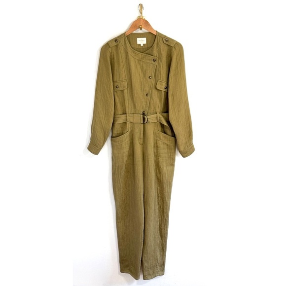 Sezane Linen-Blend Hailey Long-Sleeve Jumpsuit - Picture 2 of 7